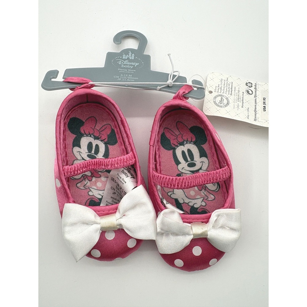 Disney Baby Minnie Mouse Shoes 6-12M Pink Polka Dot Bow Crib Shoes NWT NOS